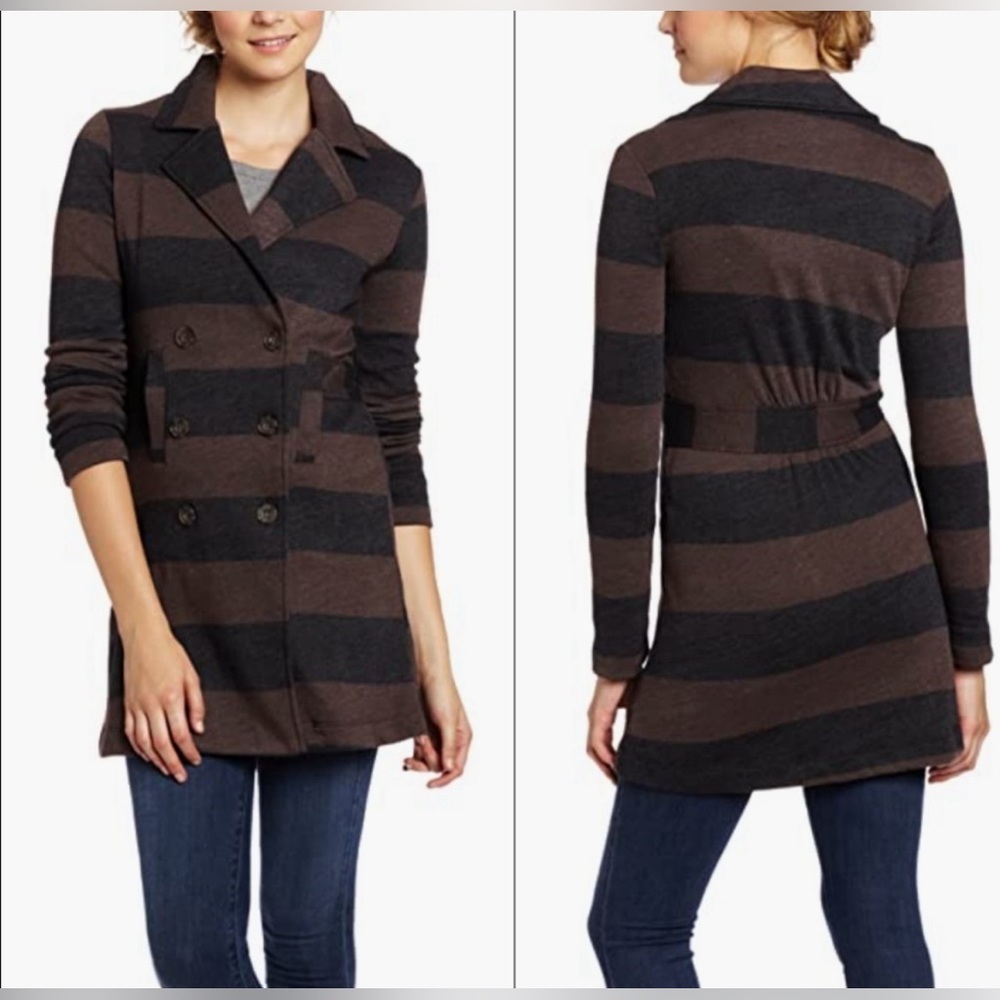 Splendid Lightweight Striped Coat Black Brown NWT - Picture 1 of 8